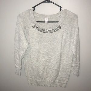 Medium sweater with jewel embellishment neckline